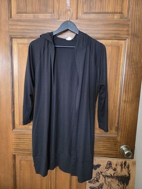 Black Open-Front Hooded Long Cardigan Sweater